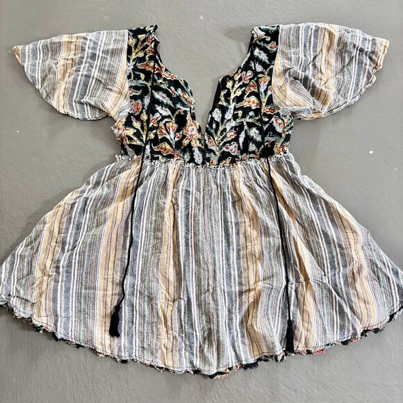 Free People Under the Sun Tunic Top Mini Dress Size Small Floral Striped - Picture 2 of 16